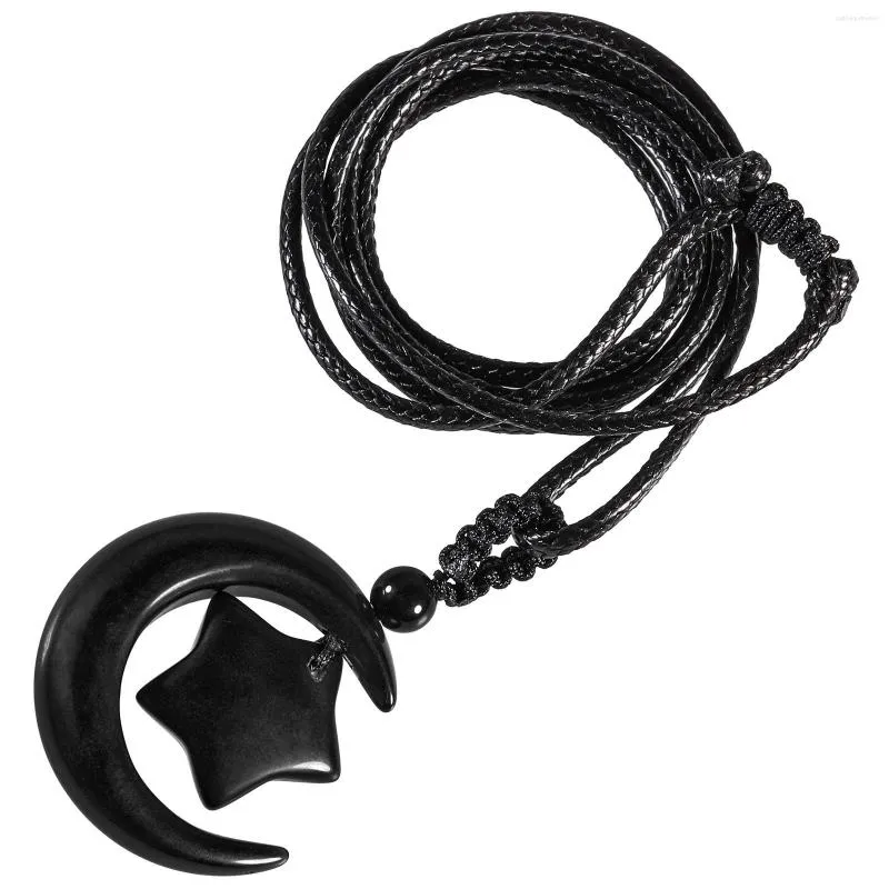 ペンダントネックレスTumbeelluwa Healing Black Obsidian Moon Necklace調整可能なロープチェーンファッションの声をかけるためのビンテージジュエリー