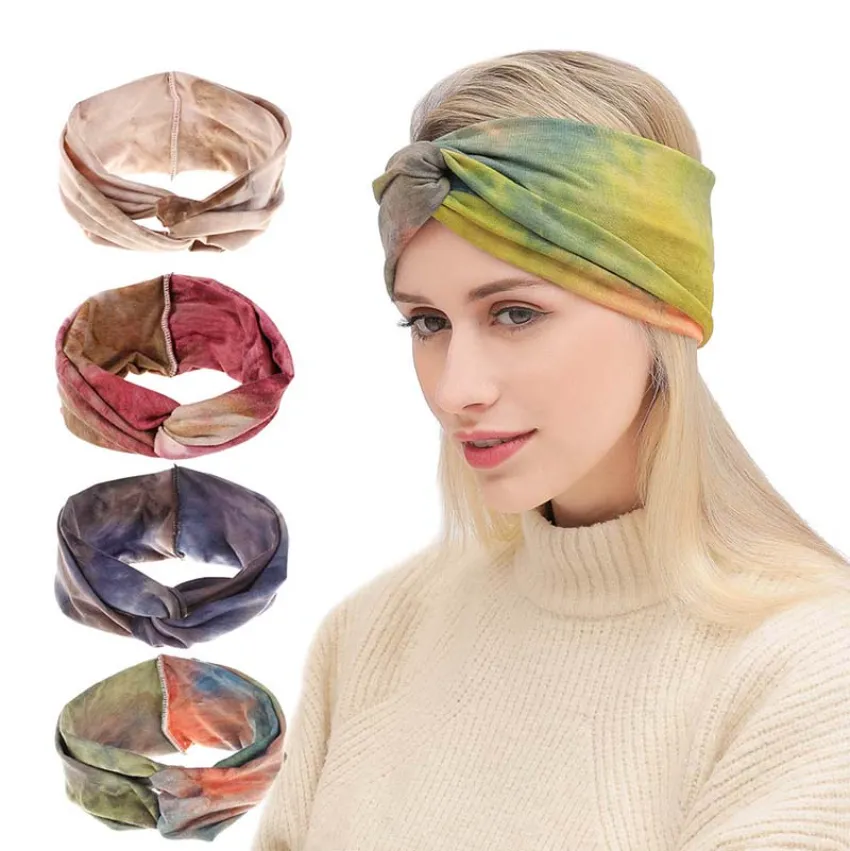 Soft Outdoor Elasticity Sports Headbands Cross Hairbands Wide Side Hair Band Yoga Headdress Bohemian Beach Headwear Headscarf for Women