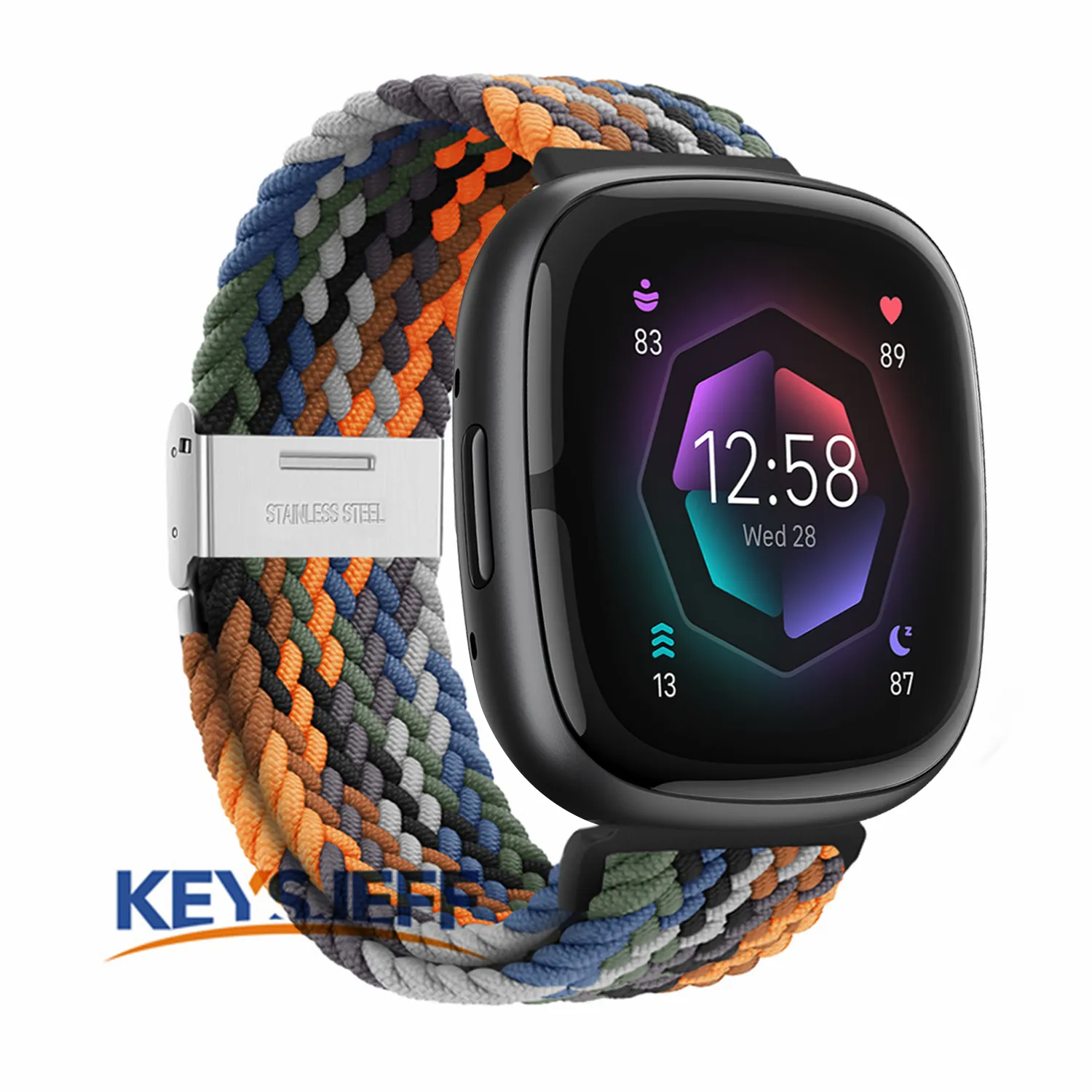 Bracelets en nylon tressé compatibles avec les bandes Fitbit Versa 3/Sense 1 - Pas pour Fitbit Versa 4/Sense 2 - avec verrou en métal réglable pour femme et homme.