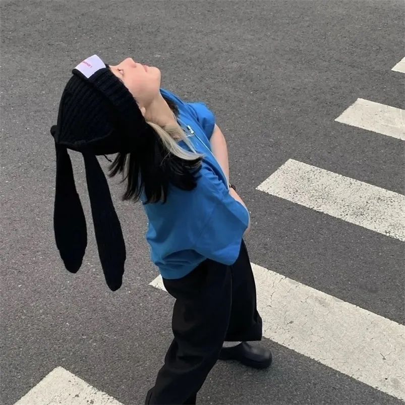 Beanieskull Caps Rabbit Earsニットウール帽子ラブボーイニッチデザインパーソナリティマン女性かわいい暖かい秋と冬220920