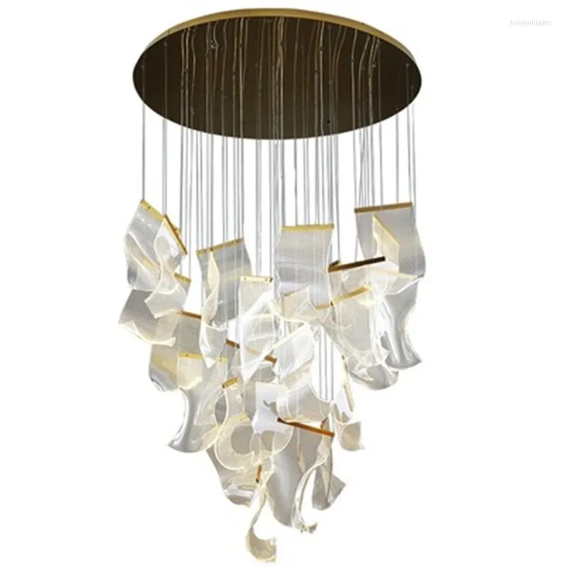 Pendant Lamps LED Art Paper Iron Acrylic Designer Hanging Gold Chandelier Lighting For Living Room Lustre Suspension Luminaire Lamp