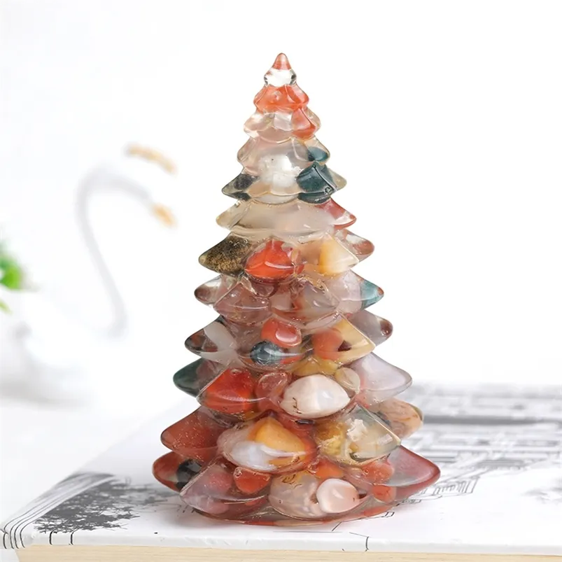 Décorations de Noël 1 PC Naturel Gemme Chance Arbre Faire Moule Cristal Gravier DIY Résine Décor Artisanat Arbres De Noël Figurine Vacances Décor À La Maison Cadeau 220921