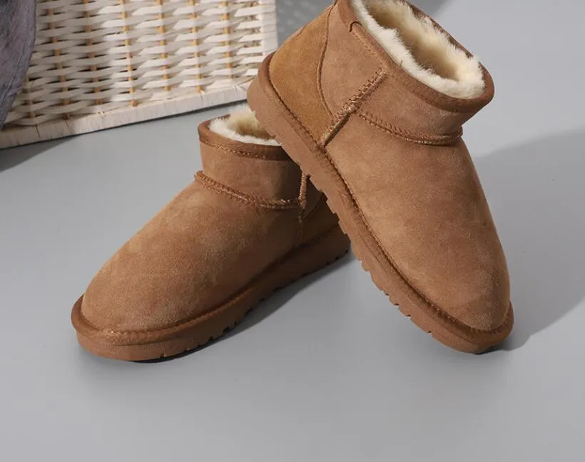 Dámské ultra mini sněhové měkké pohodlné ovčí kožené boty s kartonovým sáčkem, krásné dárky_voghion.com