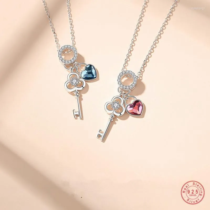 Pendants 925 Sterling Silver Simple "YOU ARE MY KEY" Key Heart Pendant Clavicle Chain Necklace Women Girlfriend Engagement Jewelry