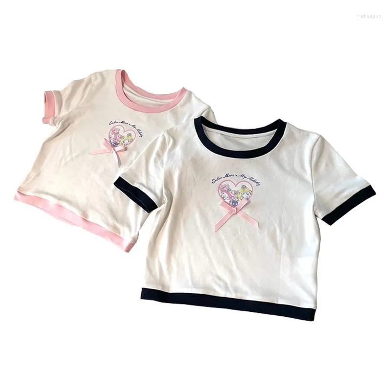 女性用Tシャツ女性用TシャツかわいいTシャツ女性夏のピンクの弓の甘い女の子y2k美学kawaii服女性