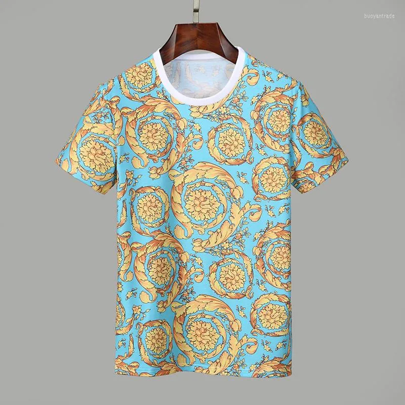 Herr t-skjortor silk lyxiga barock retro tryckt topp t-shirt brittisk stil designer herrar sommar utomhus överdimensionerad