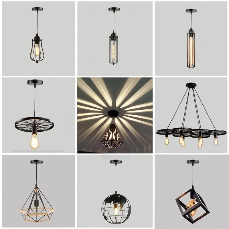 Lampy wiszące vintage lampy przemysłowe wisząca nowoczesna nordycka czarna żelazna klatka retro metalowy edison e 27 oświetlenie wewnętrzne