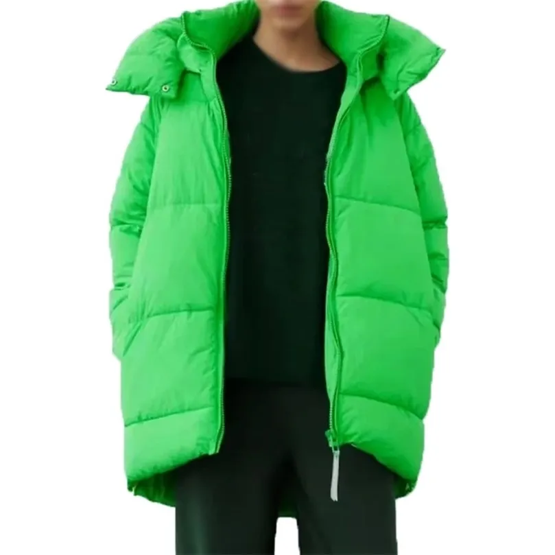 Mulheres para baixo parkas inverno mulheres casaco quente com capuz casaco parkas jaqueta grossa verde longo casaco cáqui longo jaqueta senhoras com zíper outwear trf 220921