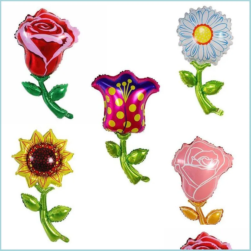 Parti Dekorasyonu 1pc Ayçiçeği Gül Çiçek Folyo Balonları Sevgililer Günü Mariage Düğün Çocukları Şişirilebilir Oyuncak Hava Globos Ek Dhx0g