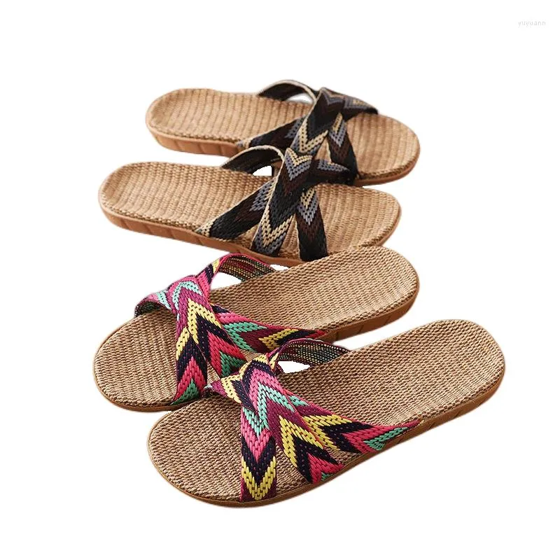 Slippers Suihyung Multicolor Flax For Women 2022 Summer Indoor Shoes Home Casual Slides Cross Blet Ladies Flip Flops Sandals