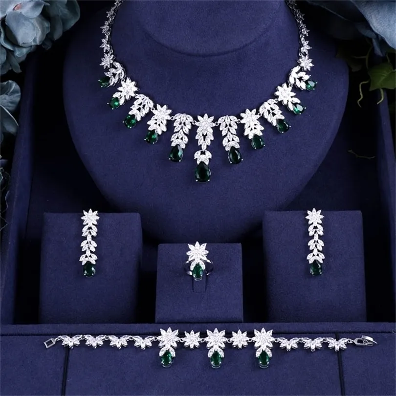 Andra smyckesuppsättningar Jankelly Nigeria 4st Bridal Zirconia for Women Party Luxury Dubai Necklace Earringa Rings CZ Crystal Wedding Jewelry Set 220921