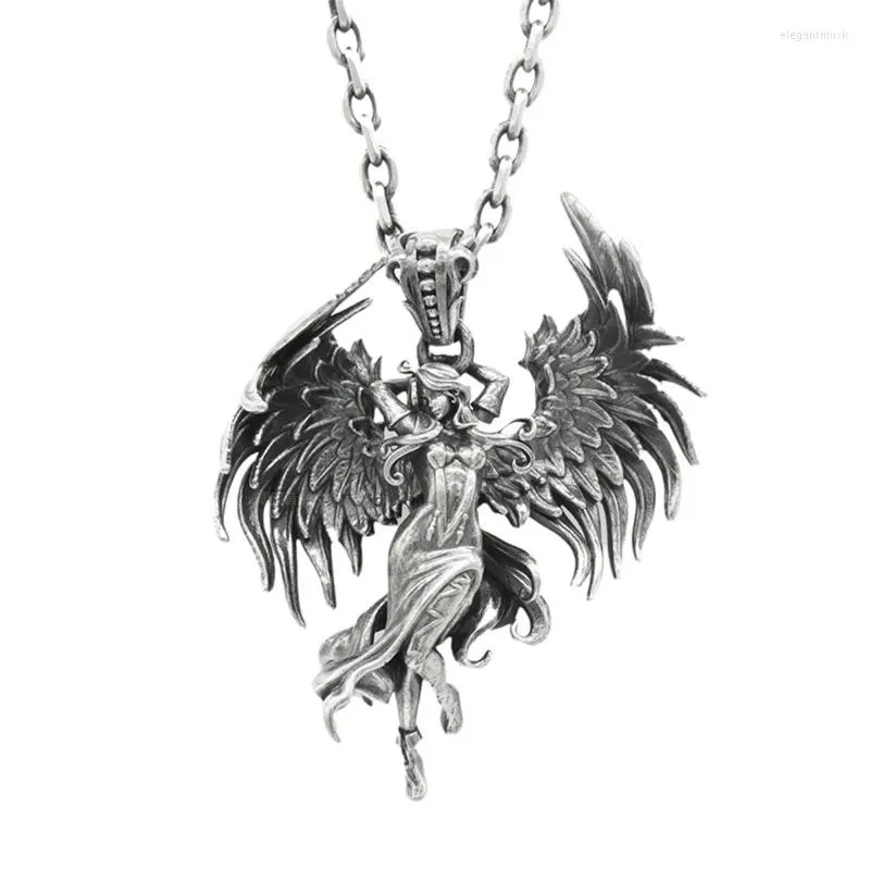 قلادة قلادة أزياء Pappas Evil Angel Necklace Retro Silver Wing Clavicle سلسلة مجوهر