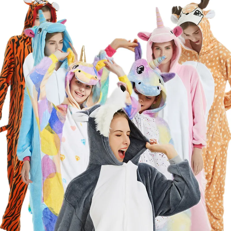 New Animal Unicorn Pigiama Adulti Lounge Indumenti da notte invernali Kigurumi Lupo Panda Unicornio Pigiama Donna Tutina Costumi Anime Tuta