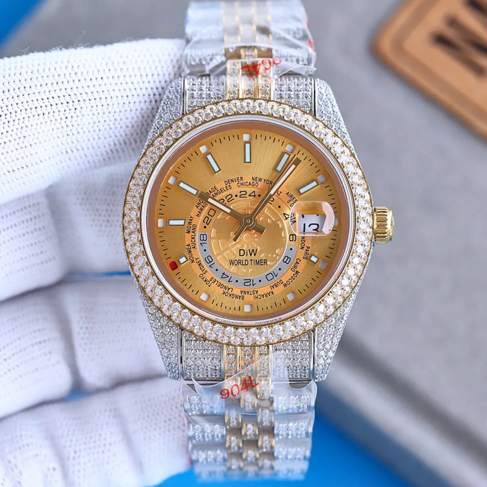 Full Diamond Watch Mens Automatic Mechanical Watches Sapphire 41mm med diamantpäckt stålarmband Kvinnor armbandsur Montre de Luxe Bling Dial Bezel Band