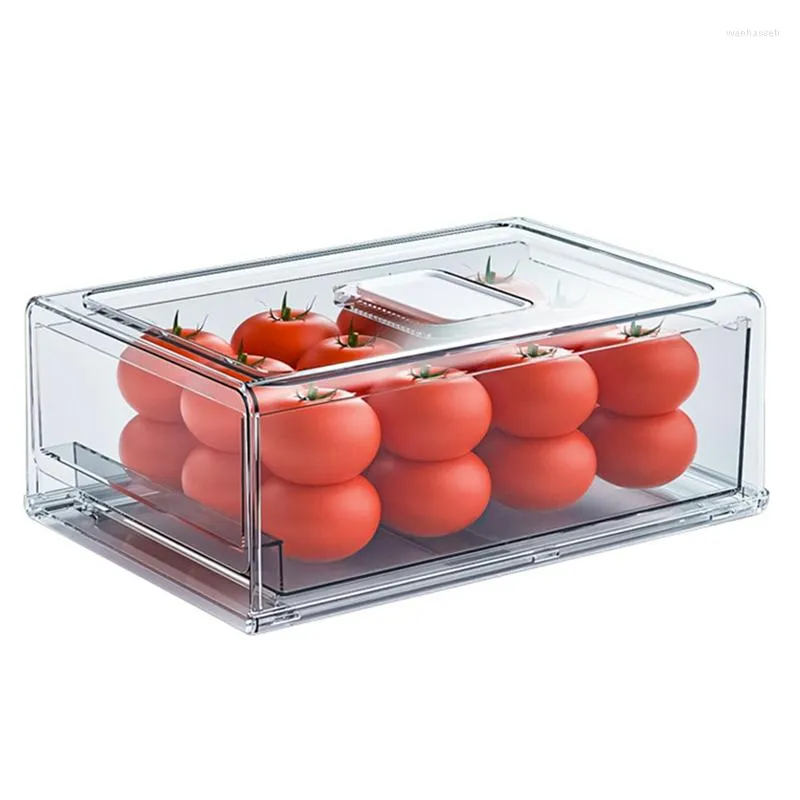 Förvaringsflaskor Plastiska stapelbara kök Pantry Cabinet Kylskåp Frysslåda med lock Organisation för frukt/