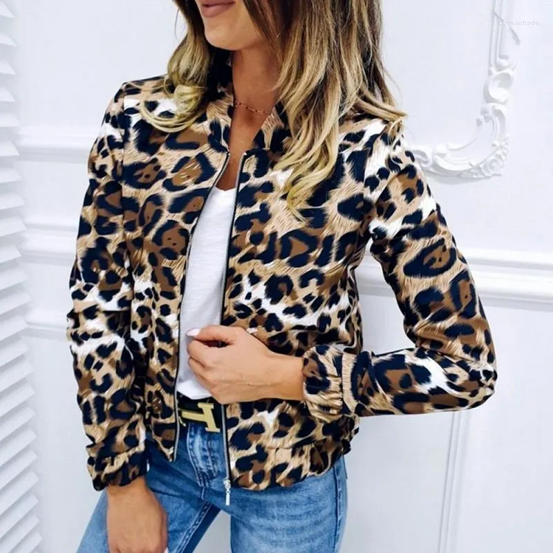 Women's Jackets Women's Women Casual Leopard Print Cardigan Zipper Short Outwear 2022 Fashion Long Sleeve Top Ladies Coat Female Spring