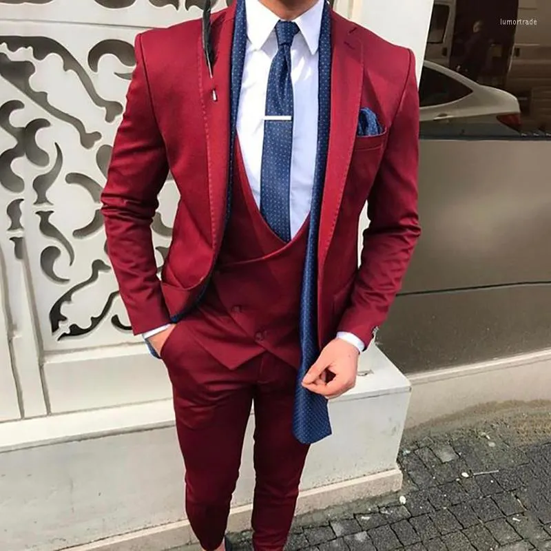 Garnitury męskie niestandardowe wina Burgundowe czerwony garnitur Slim Fit Street Smart Business Party Party Men Blazer Wedding dla pana młodego mężczyzny