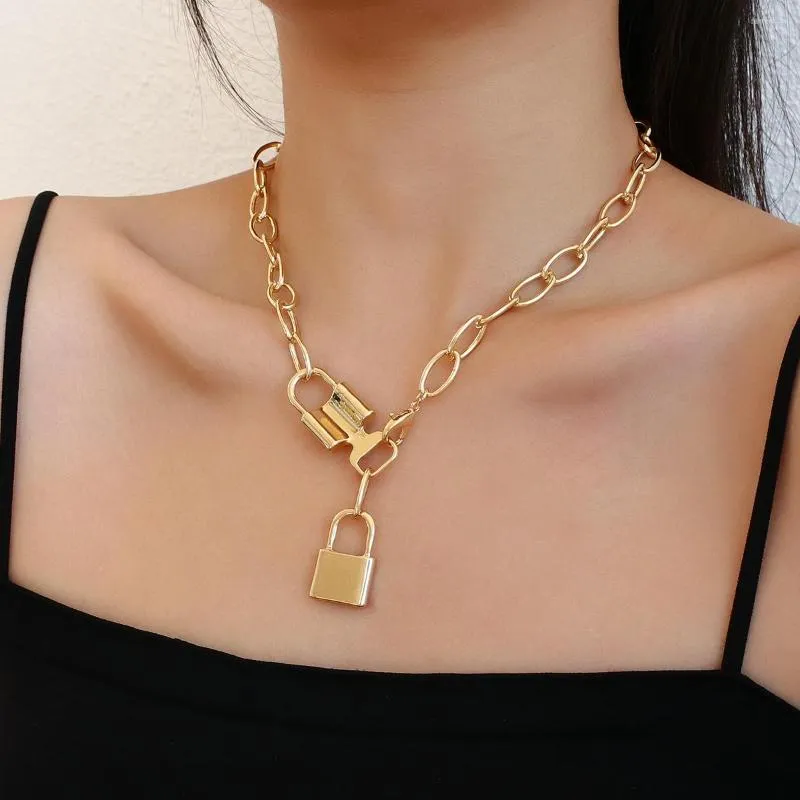 Hänge halsband flashbuy chunky punk lås hängsmycken för kvinnor män guld färg choker kedja halsband fest smycken vänskap gåva