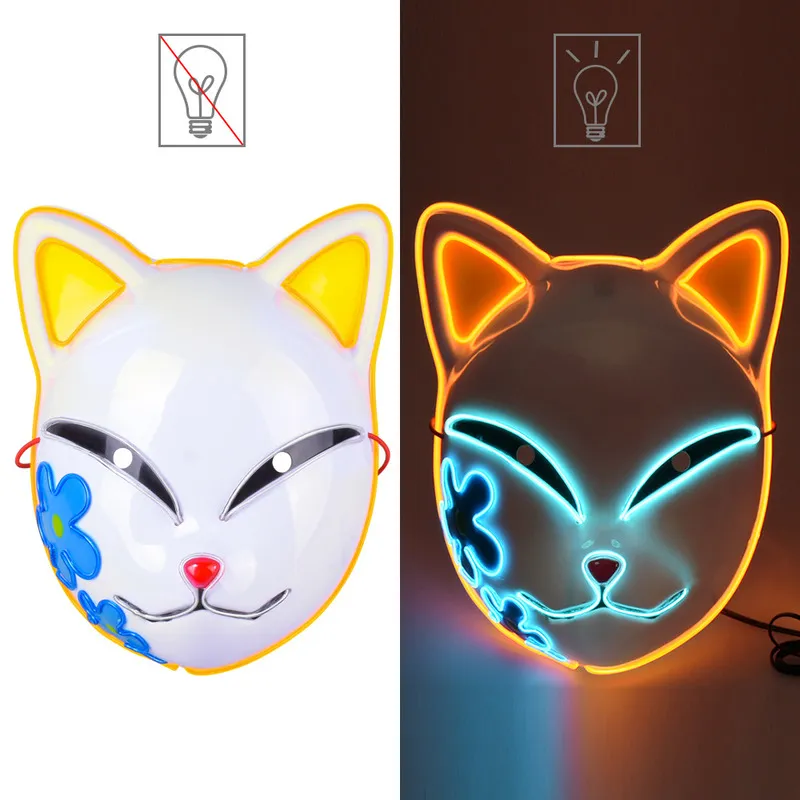 Partymasken Halloween EL Farbe Neon Cosplay LED leuchtende Anime-Katze im Dunkeln leuchtende DJ-Club-Requisiten 220920