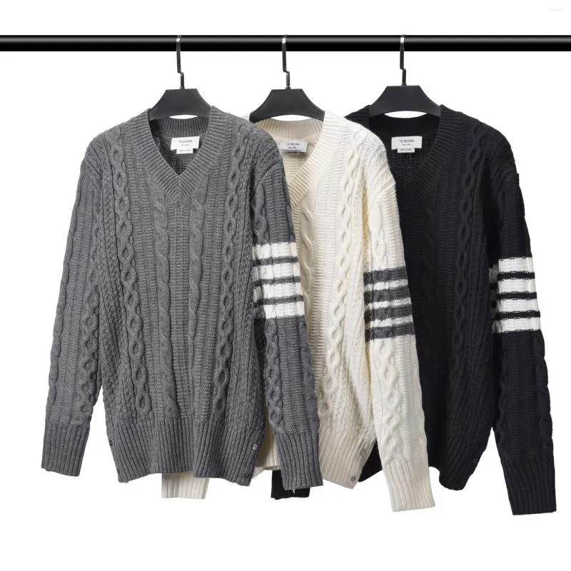 Men's Sweaters 2022 Winter Men Sweater Wool Cardigan Striped V-Neck Pullover High Quality Casual Knitting Women Top SweatShirt