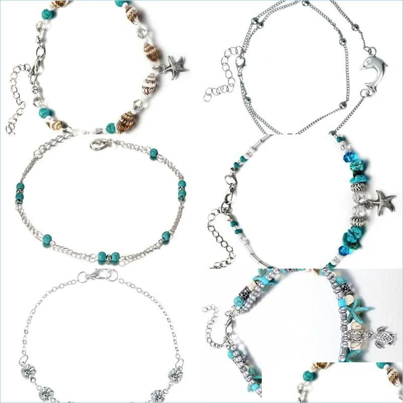 Ankjes nieuwe Boheemse sieraden mode zomerstijl vintage Sier -zeester charme enkeldje Anklet armband voor dames voet sandaal ankl dhseller2010 dhzk4