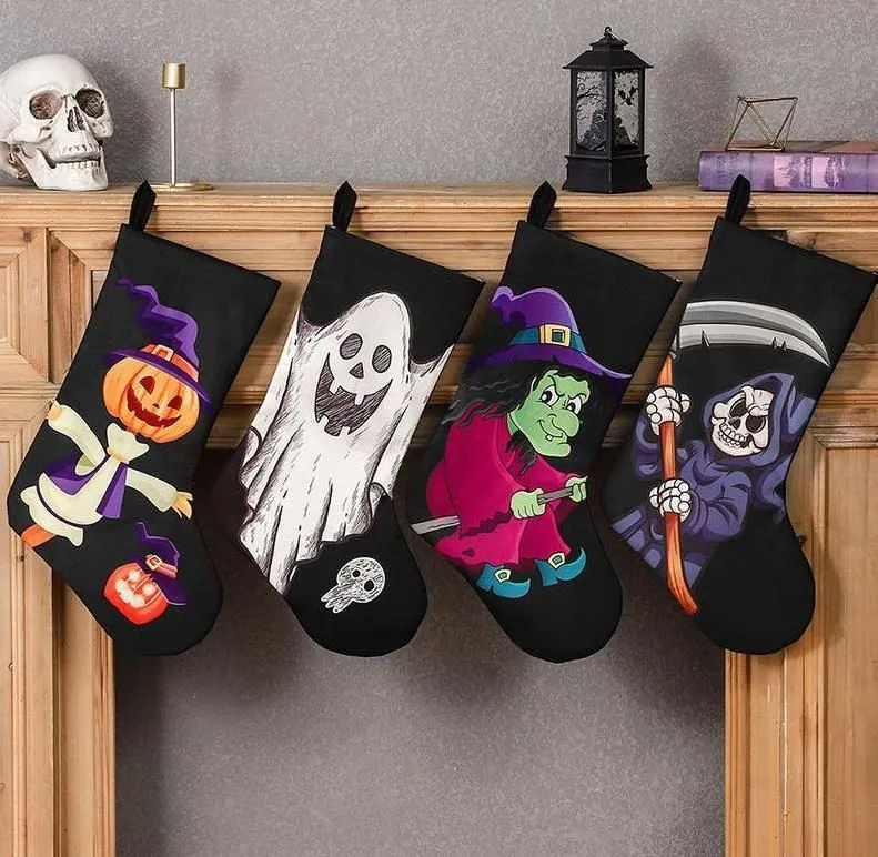 Halloween Décoration Chaussettes Avec Crâne Fantôme Imprimer Cadeau Sac Horreur Scène Décor Chaussette Pendentifs Événement Fête Fournitures RRB15603