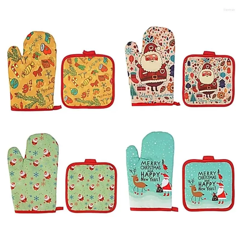 Table Mats Y9RE Cute Christmas Non-slip Polyester Fashion Kitchen Cooking Microwave Gloves Baking BBQ Potholders Oven Mitts