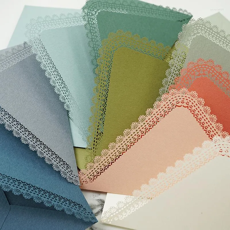 Gift Wrap 5pcs Vintage Hollow Lace Pure Color Triangle Envelopes For Diy Card Storage Wedding Invitation Party Supplies Student Stationer