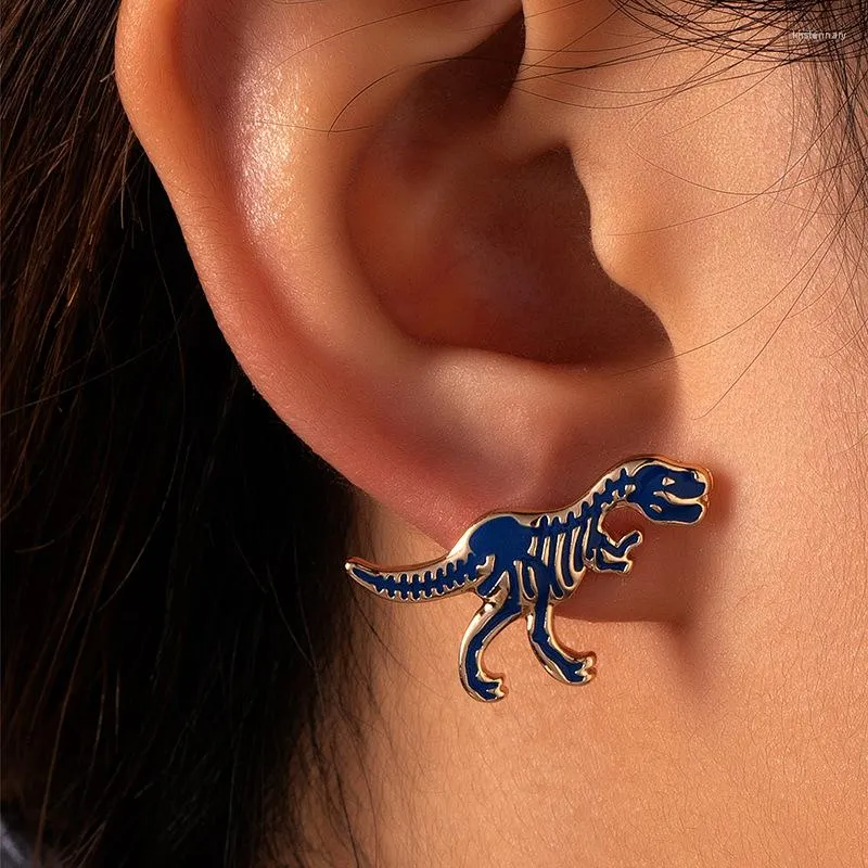 Studörhängen Timlee E130 Japan Korean Cartoon Personality Emamel Glaze Dinosaur Tyrannosaurus Rex Alloy Studs smycken Partihandel