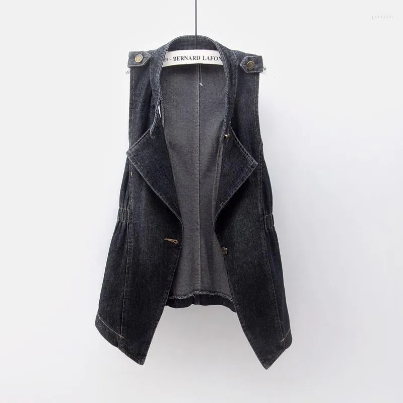 Женские жилеты Женская летняя мода плюс Slim Short Denim Vest Женщины синие черные жилеты без рукавов эластичные джинсы талии