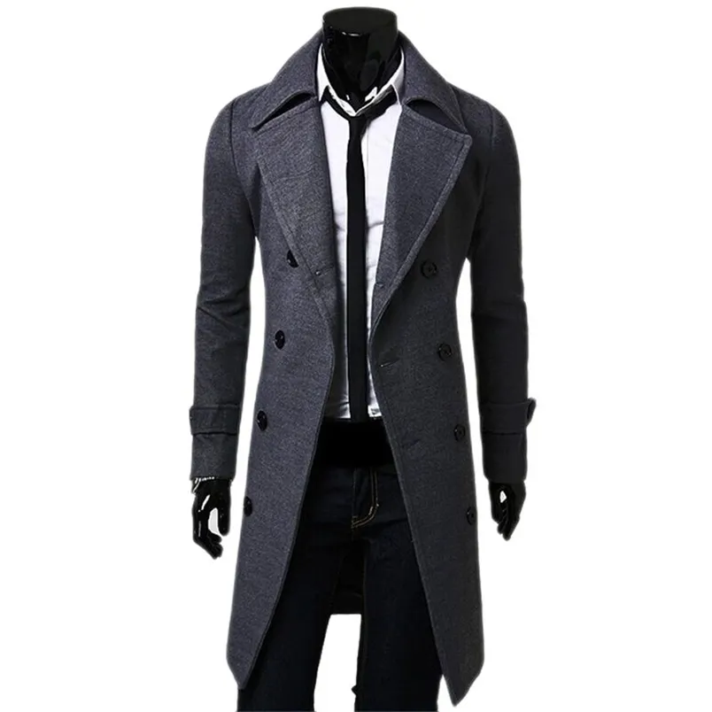 Vestes pour hommes Trench-Coat de haute qualité, mode longue marque automne auto-culture couleur unie double boutonnage 220920
