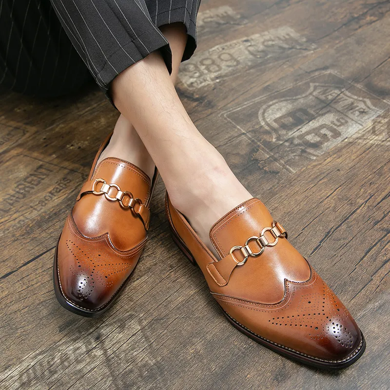 Loafer mit Metallknopf, Bullock Designer-Freizeitschuhe, Abendschuhe, Herren, PU, einfarbig, britische spitze Zehenpartie, Spitze, klassisch, bequem, Alltagskleidung, große Größe 37–46