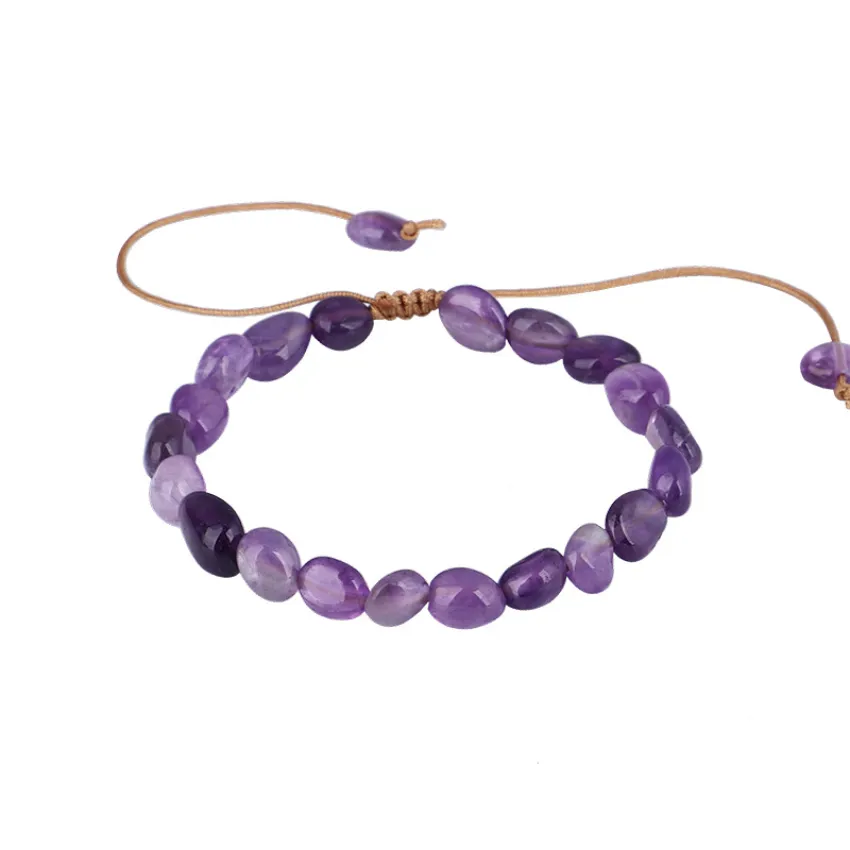 Strand Oregelbunden natursten Amethystarmband Justerbara oformade pärlor armband Bangle Manschett för kvinnor Fashion Jewelry Gift