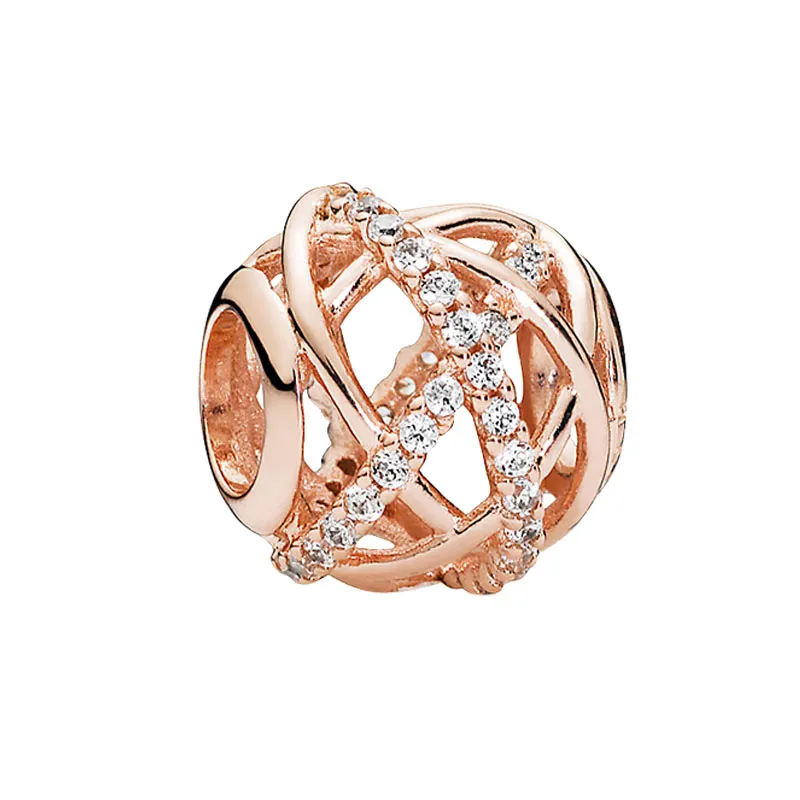 Rose Gold Browling Lines Otwarty Urok Kobiet biżuteria Making Charms Oryginalne pudełko do bransoletki Bangle Pandora 925 Srebrne akcesoria do majsterkowania