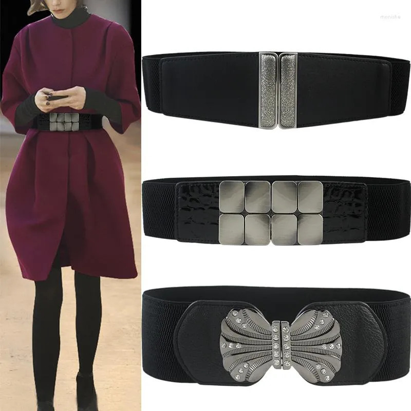 Belts Long Elastic Brand Wide Simple Down Coat Waist Belt Female Buckle Black Strap Dress Decoration Accessories