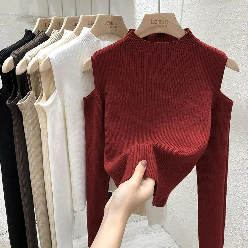 Kadın Sweaters Kadın Örgü İnce-Fit Külot Düz Renkler Omuz Kapalı Lady En İyi Zarif İnce Fit Bodycon Sonbahar 2022
