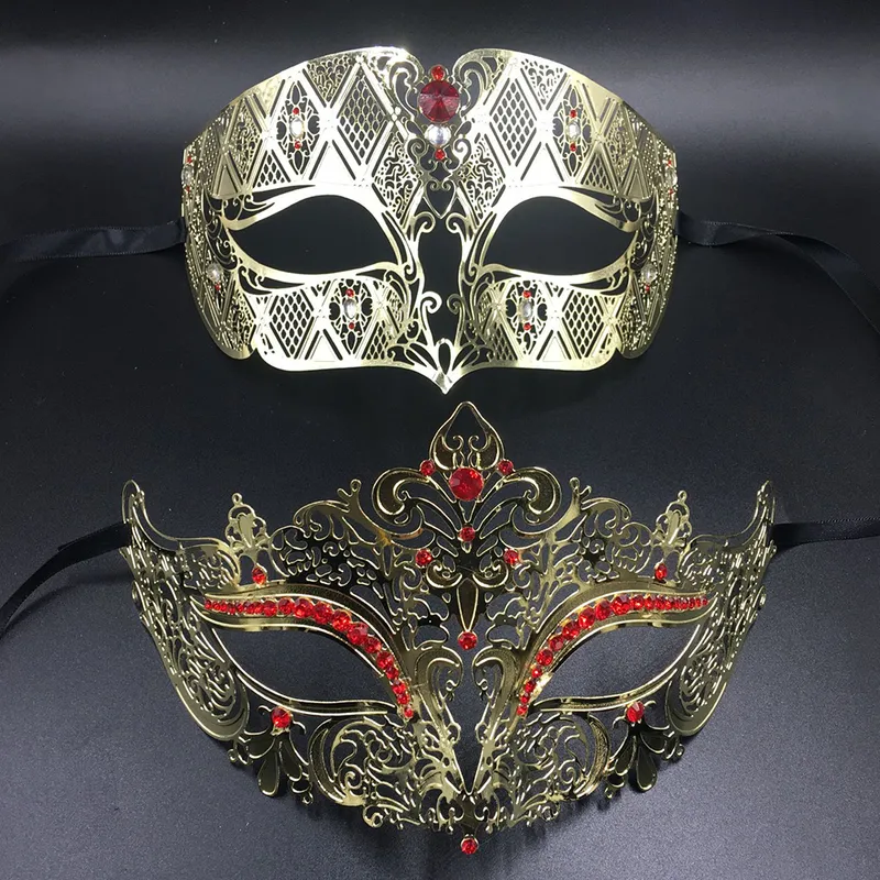 Party Masks Couple Men Women Metal Filigree Masquerade Mask Venetian Costume Prom Ball Gold Red s mask 220920