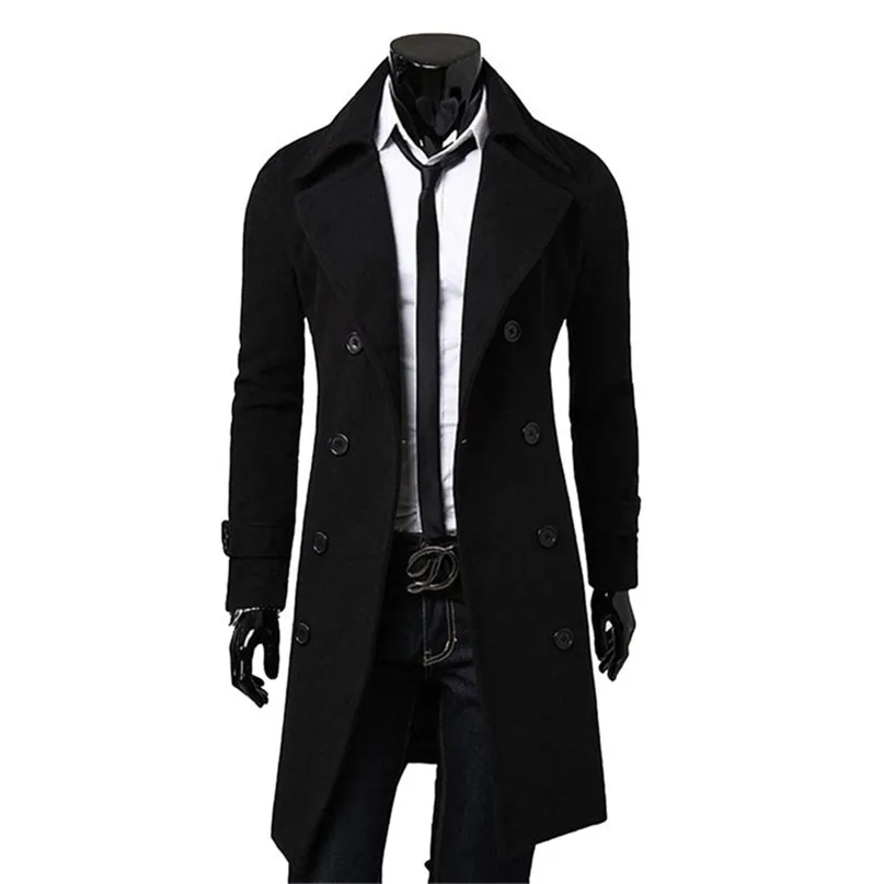 Jaquetas masculinas marca de moda outono longo trench coat de alta qualidade slim fit cor sólida double-breasted M-4Xl 220920