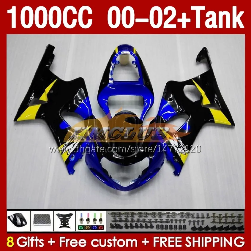 Suzuki GSXR-1000 GSX R1000 GSXR 1000 CC 00-02 BODY 155NO.11 1000CC GSXR1000 K2 00 01 02 GSX-R1000 2001 2002 2002注入型フェアリングブルーイエローイエローイエロー