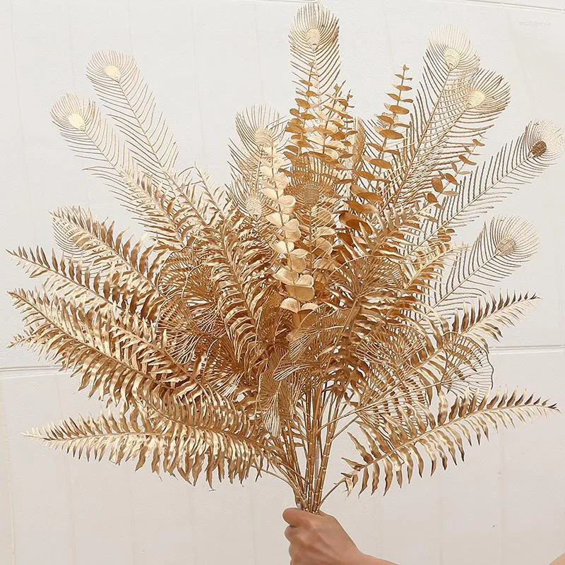 Decoratieve bloemen Golden kunstmatige planten Home Decor Party Wedding Decoratie Mariage Glores Artificiales Crafts Desktop Plantas