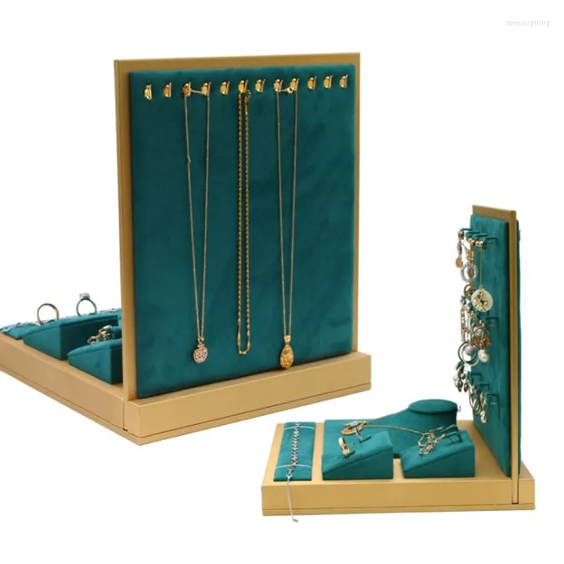 Jewelry Pouches Green Velvet Necklace Bracelet Ring For 6 In 1 Set Counter Women Jewellry Dispaly Earring Holder Ornament Display Stand