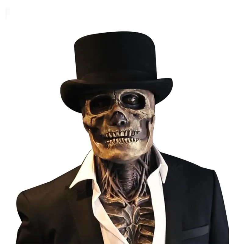 Party Masks Halloween 3D Horror Reality Full Head Skull Scary Cosplay Lateks Movable Jaw Helmet Dekoracja szkieletu 220920