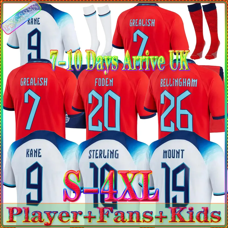 22 23 Foden Eng Soccer Jerseys England 2022 2023 Kane Sterling Grealish Rashford Mount Bellingham Sancho UK National Football Shirt Player Fans Version Men Kid