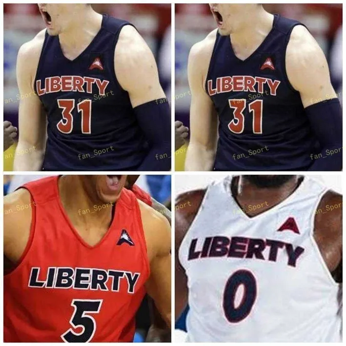 NIK1 NCAA COLLEGE LIBERTY FLAMESバスケットボールジャージ5キーナンガンブ10エリヤカフィー11ジョージーパチェコオーティズ15ザックファーカーカスタムステッチ