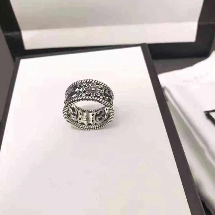 Кольца группы 925 Серебряное кольцо резное пара Daisy для мужчин и женщин Эксклюзивный дизайн драгоценности