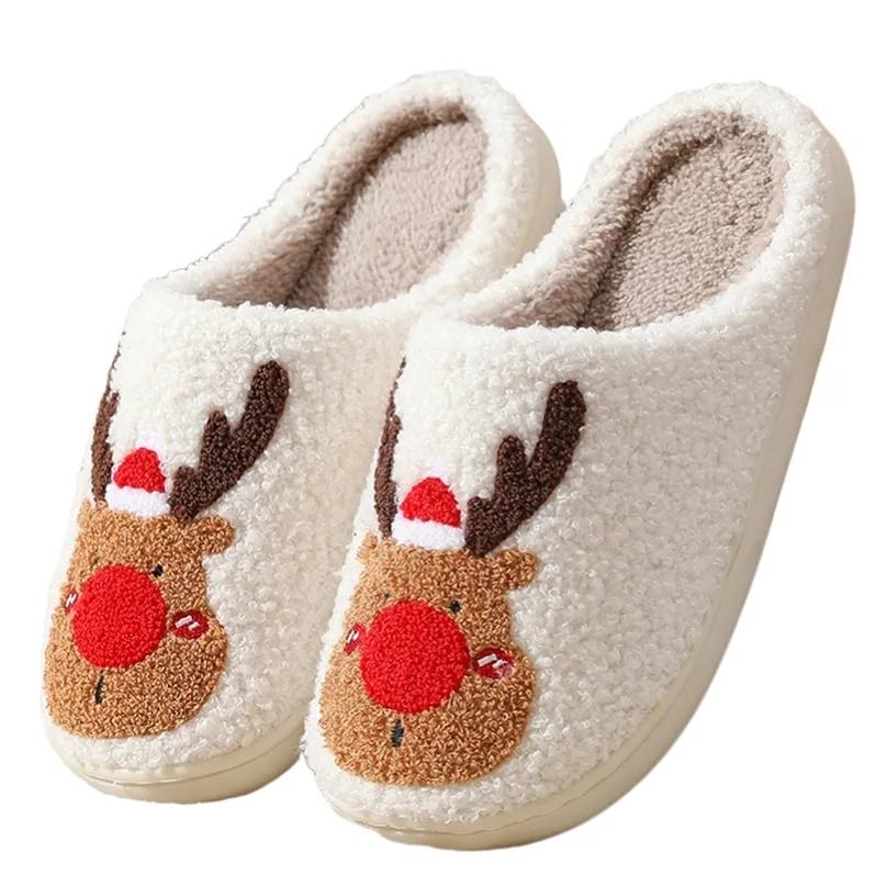 Slippers chegando presente de natal de natiote de desenho animado de elks winter winter shoes de quarto interno para adultos 220921