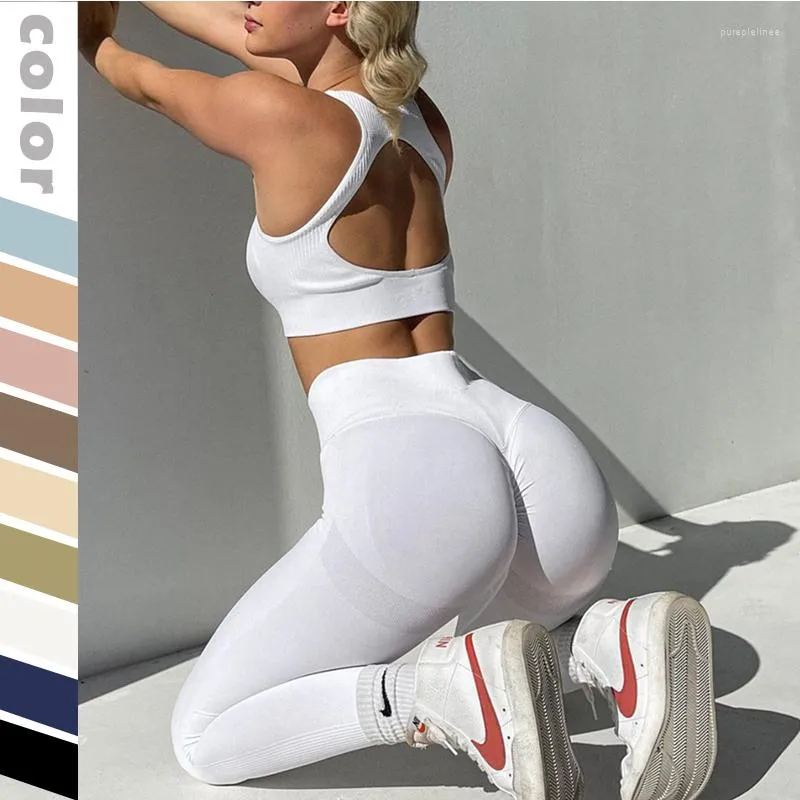 Active Set Women Seamless Yoga Set Female 2st Two Piece Crop Top Bh Leggings Sport kostym Träning Outfit Wear Tracksuit Gym Run kläder