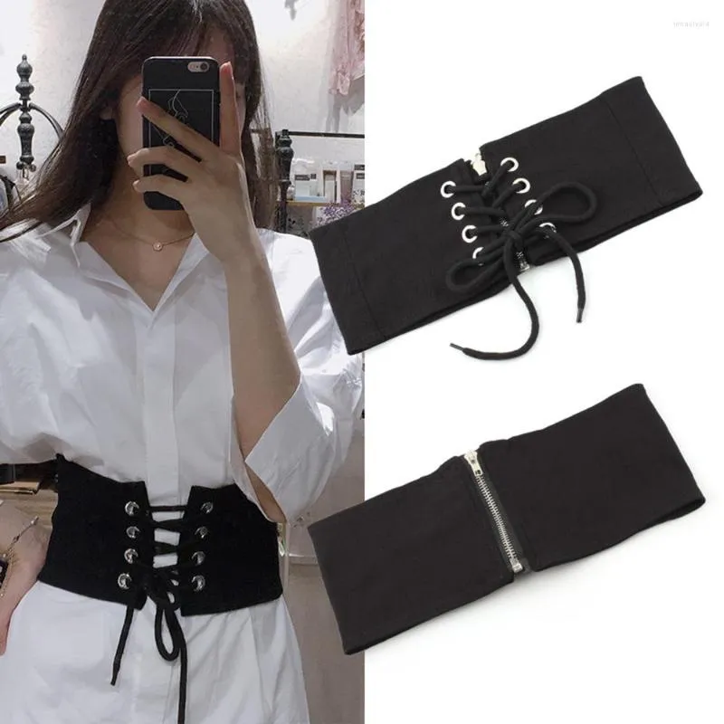 Belts Women Super Wide Belt Black Elastic Corset Waist Female Self Tie Waistband Cummerbund Ladies Clothing Accessories