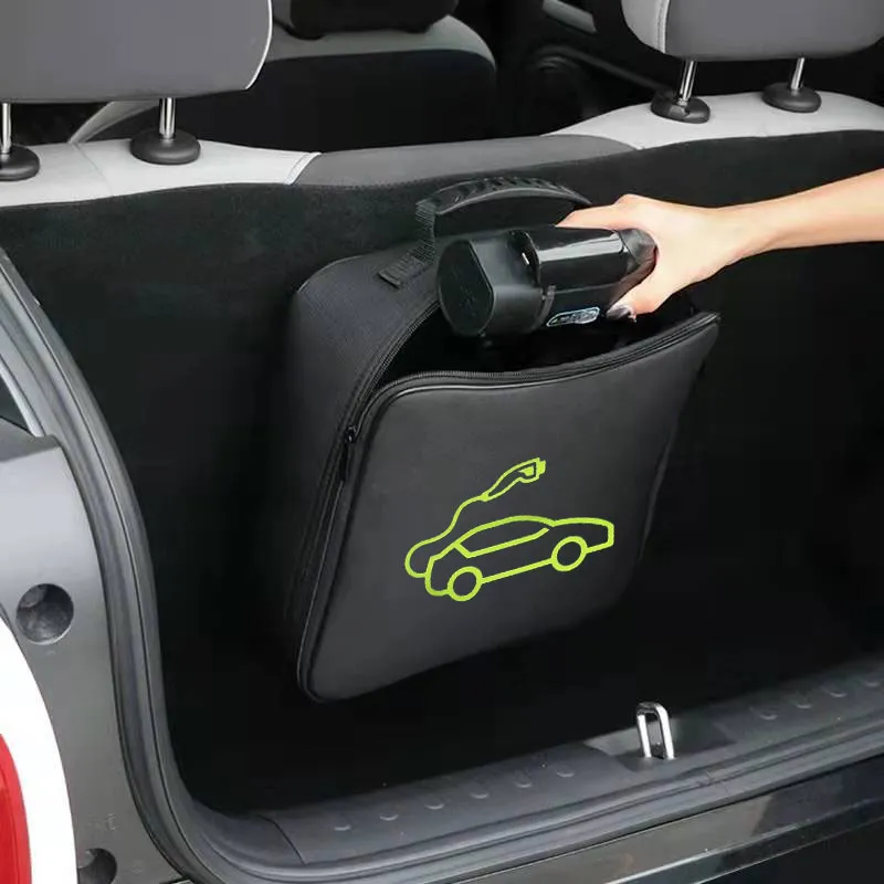 Organizador de coche EV Bolsa de transporte Impermeable Retardante de fuego para vehículo eléctrico Tesla Modelo 3 Y S X Cargador Cables de carga Enchufes Enchufes Equipo Contenedor Estuche de almacenamiento