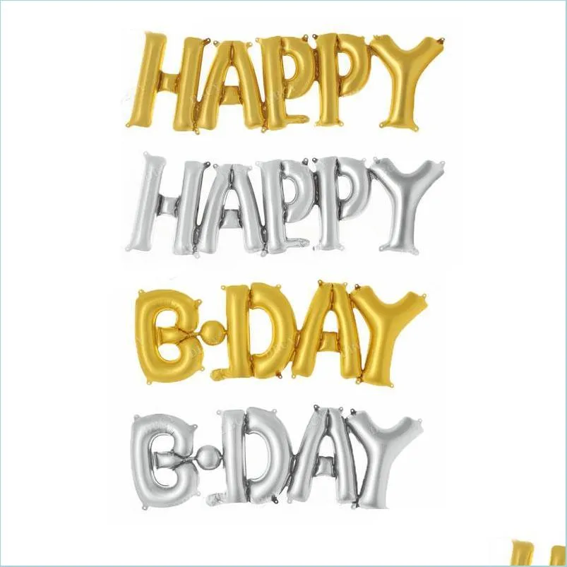 زخرفة الحفلات Happy Bday Connection Letters Foil Balloons Decortations Decorations Kids Air Balloon Baby Baby Drop Deliv Packing2010 Dhlwz